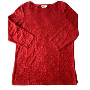 Coldwater Creek Sz Large Pink Coral Long Sleeve Top Shirt Floral Stretchy Casual